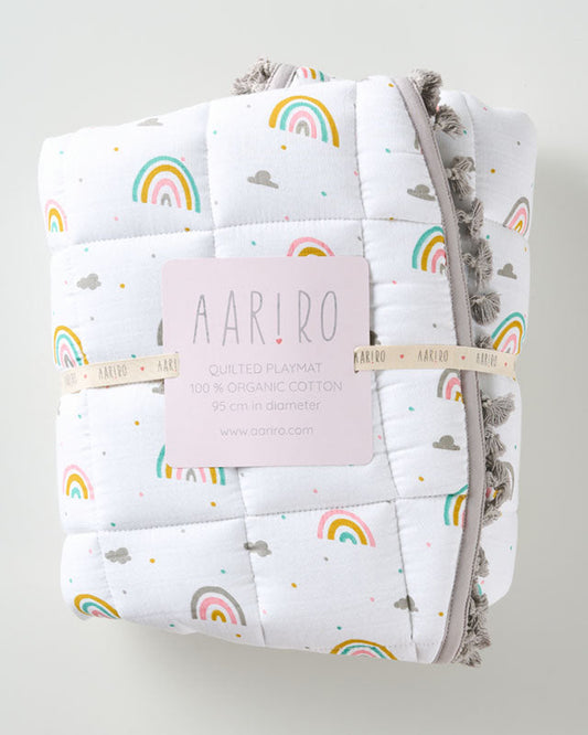 Aariro Follow The Rainbow Round Playmat-100% Organic Cotton-Hypoallergenic & Non-Toxic-0 to 6M
