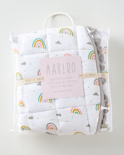 Aariro Follow The Rainbow Round Playmat-100% Organic Cotton-Hypoallergenic & Non-Toxic-0 to 6M