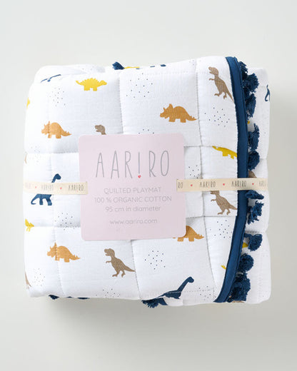 Aariro Little Dino Round Playmat-100% Organic Cotton-Hypoallergenic & Non-Toxic-0 to 6M