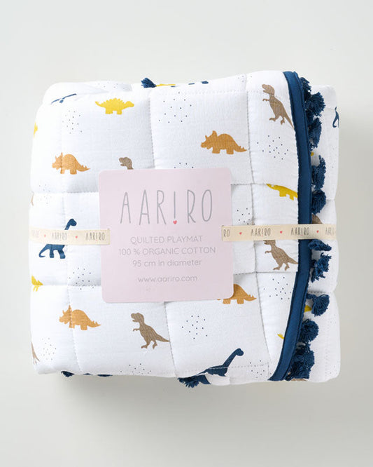Aariro Little Dino Round Playmat-100% Organic Cotton-Hypoallergenic & Non-Toxic-0 to 6M