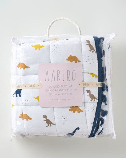 Aariro Little Dino Round Playmat-100% Organic Cotton-Hypoallergenic & Non-Toxic-0 to 6M