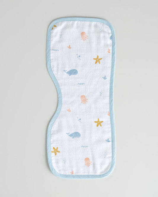 Aariro Organic Cotton Burp Cloth-Multi Layered & Reversible-Under The Sea-For Infants