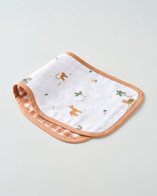 Aariro Organic Cotton Burp Cloth-Multi Layered & Reversible-Wild Safari-For Infants