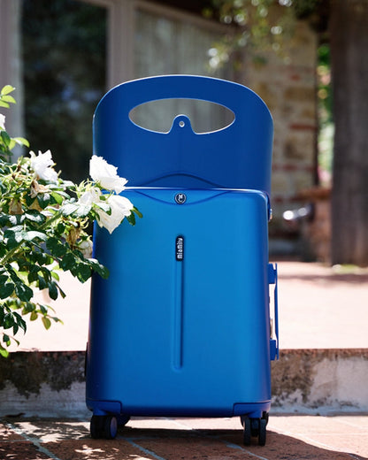 Miamily Cobalt Blue Ride On Trolley Carry On Luggage-Swiss Design-with 3 Digit Lock and Built in Seat for Kids & Adults