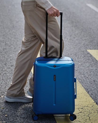 Miamily Cobalt Blue Ride On Trolley Carry On Luggage-Swiss Design-with 3 Digit Lock and Built in Seat for Kids & Adults