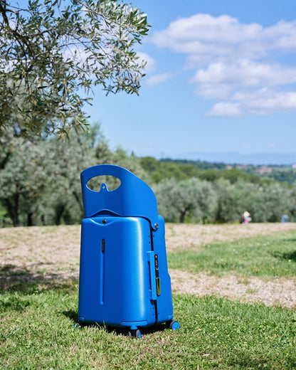 Miamily Cobalt Blue Ride On Trolley Carry On Luggage-Swiss Design-with 3 Digit Lock and Built in Seat for Kids & Adults