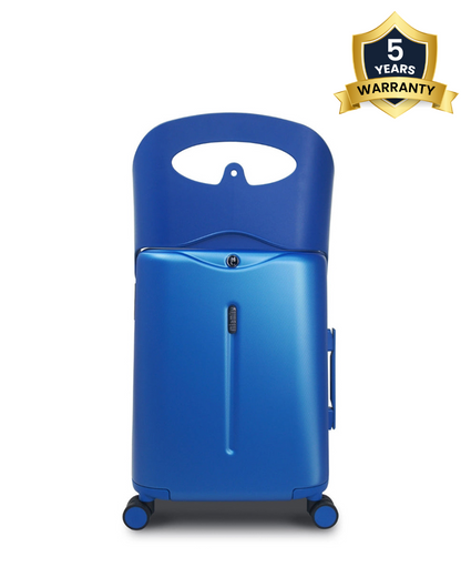 Miamily Cobalt Blue Ride On Trolley Carry On Luggage-Swiss Design-with 3 Digit Lock and Built in Seat for Kids & Adults