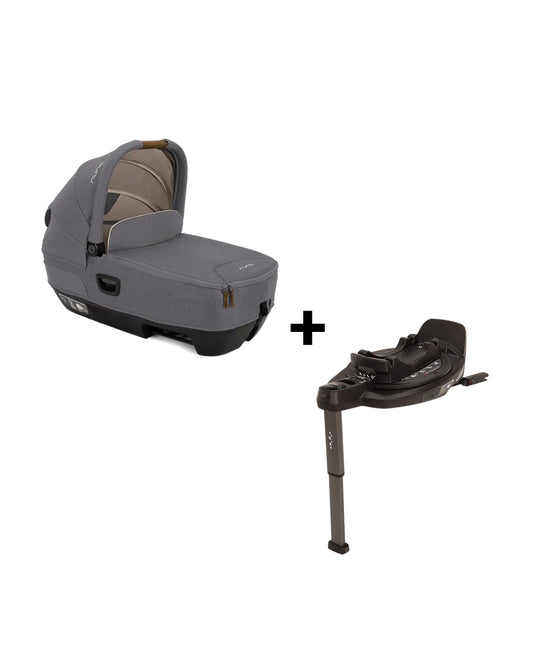 Nuna Cari Next Carry Cot With Base Curv-Carry Cot Features (Doubling As Car Seat and Carry Cot, 3 Point Harness, Upto 13 Kg)-Base Features (Smart Swivel Lock- Button For 360 Degrees Rotation Adjustment)-Granite & Caviar
