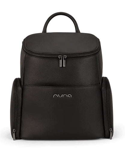 Nuna Essential Diaper Bag-Backpack-Changing Pad With Magnetic Closure-Removable Toiletry Pouch-Back Pocket Unzips Into Trolley Sleeve-Caviar