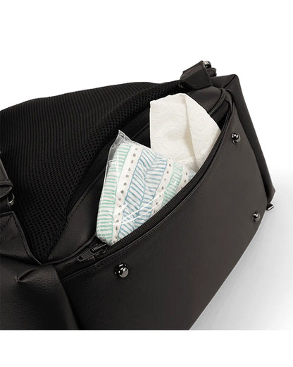 Nuna Essential Diaper Bag-Backpack-Changing Pad With Magnetic Closure-Removable Toiletry Pouch-Back Pocket Unzips Into Trolley Sleeve-Caviar