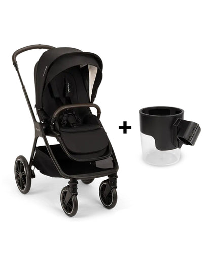 Nuna TRIV LX Baby Stroller-With Cup Holder-2025 Edition-All Terrain Big Rear Wheels-Reversible & Near Flat Reclining Seat-One Hand Fold-2 Years Warranty-For 0 to 4 Years (Upto 22 Kg)-Caviar