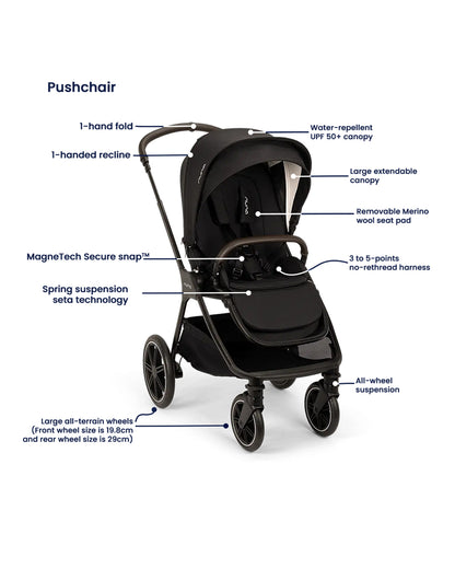 Nuna TRIV LX Baby Stroller-With Cup Holder-2025 Edition-Big Rear Wheels-Reversible & Near Flat Reclining Seat-One Hand Fold-2 Years Warranty-For 0 to 4 Years (Upto 22 Kg)-Caviar