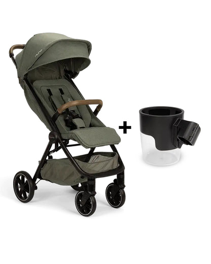 Nuna TRVL LX Cabin Friendly Baby Stroller-With Cup Holder-One Hand Fold-Big Rear Wheels-Car Seat Compatible-Includes Rain Cover & Travel Bag-2 Years Warranty-Pram for 0 to 4Y (Upto 22Kg)-Pine