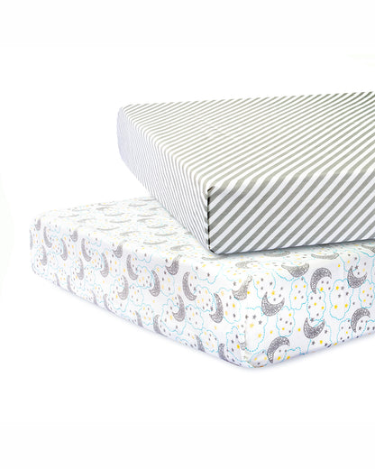 Abracadabra Flat Bedsheet-Starry Night-100% Natural Premium Cotton-Grey & White-Pack of 2 Baby Bedsheets-For Infants