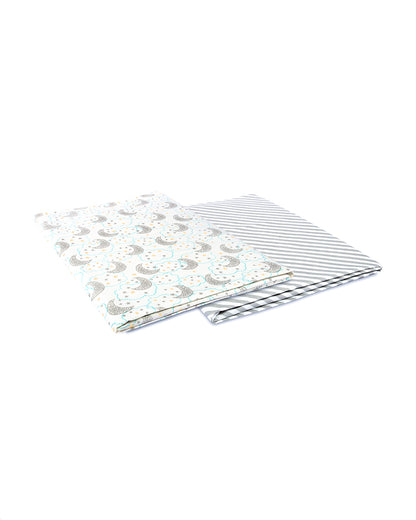 Abracadabra Flat Bedsheet-Starry Night-100% Natural Premium Cotton-Grey & White-Pack of 2 Baby Bedsheets-For Infants