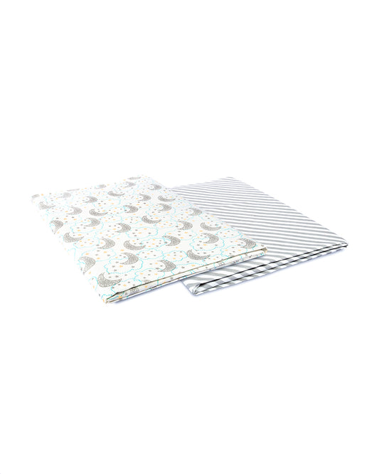 Abracadabra Flat Bedsheet-Starry Night-100% Natural Premium Cotton-Grey & White-Pack of 2 Baby Bedsheets-For Infants