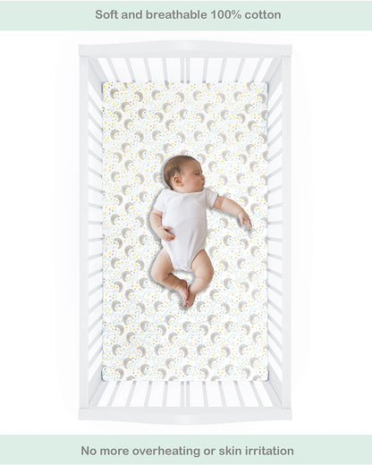 Abracadabra Flat Bedsheet-Starry Night-100% Natural Premium Cotton-Grey & White-Pack of 2 Baby Bedsheets-For Infants