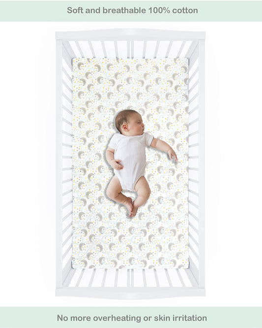 Abracadabra Flat Bedsheet-Starry Night-100% Natural Premium Cotton-Grey & White-Pack of 2 Baby Bedsheets-For Infants