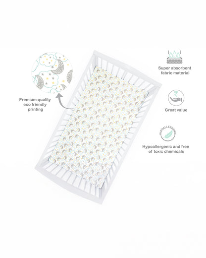 Abracadabra Flat Bedsheet-Starry Night-100% Natural Premium Cotton-Grey & White-Pack of 2 Baby Bedsheets-For Infants