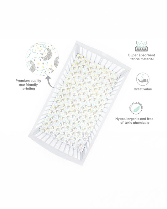 Abracadabra Flat Bedsheet-Starry Night-100% Natural Premium Cotton-Grey & White-Pack of 2 Baby Bedsheets-For Infants