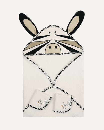 Abracadabra Hooded Baby Bath Towel Set-100% Terry Cotton-With 2 Face Washers-Zebra