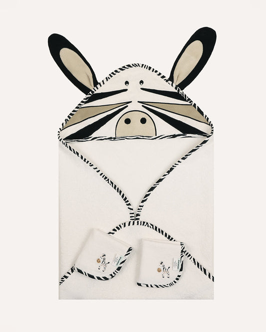 Abracadabra Hooded Baby Bath Towel Set-100% Terry Cotton-With 2 Face Washers-Zebra