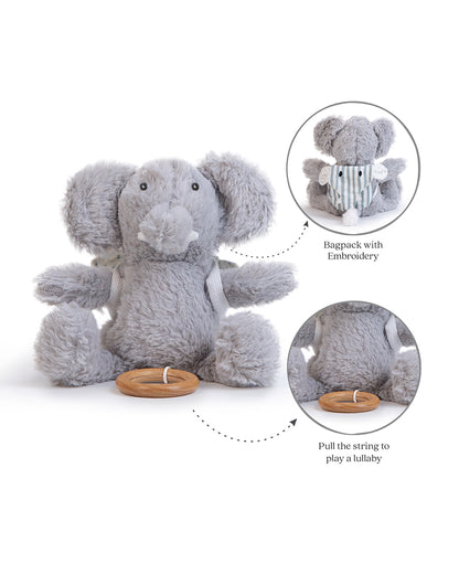 Abracadabra Nelly The Elephant Musical Toy With Backpack-Encourages Sensory Exploration-Promotes Hand Eye Coordination-For Newborn