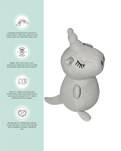 Abracadabra Luna The Unicorn Knitted Rattle Toy-Breathable & Lightweight-Soft Toy-Grey-For Newborn