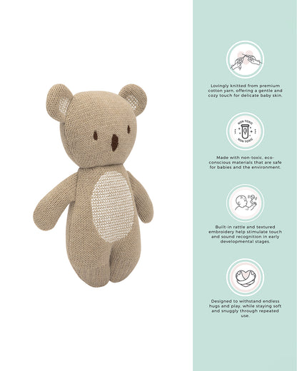 Abracadabra Milo The Teddy Knitted Rattle Toy-Breathable & Lightweight-Soft Toy-Brown-For Newborn