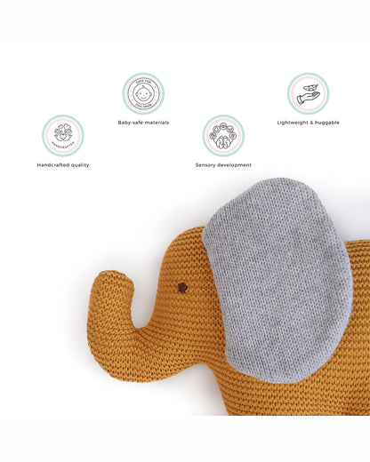 Abracadabra Eli The Elephant Knitted Soft Toy-Encourages Comfort & Imagination-Yellow-For Newborn