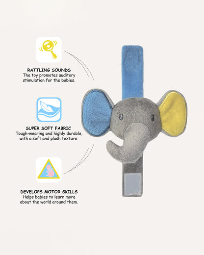 Abracadabra Elephant Wrist Rattle Toy-Adjustable Soft Strap-Promotes Motor Skills-For Newborn