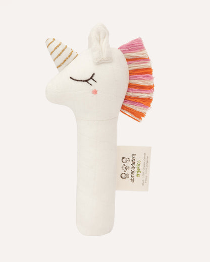 Abracadabra Unicorn Organic Hand Rattle Toy-Soft & Lightweight-Promotes Hand Eye Coordination-White-For Newborn