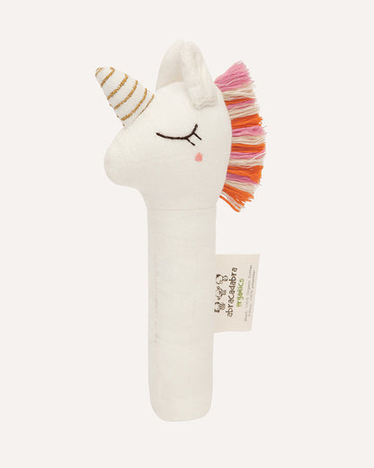 Abracadabra Unicorn Organic Hand Rattle Toy-Soft & Lightweight-Promotes Hand Eye Coordination-White-For Newborn