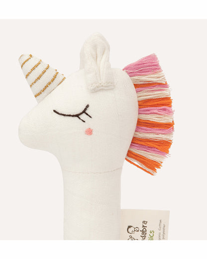Abracadabra Unicorn Organic Hand Rattle Toy-Soft & Lightweight-Promotes Hand Eye Coordination-White-For Newborn