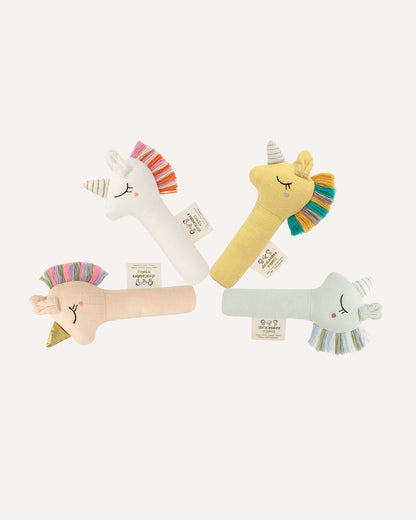 Abracadabra Unicorn Organic Hand Rattle Toy-Soft & Lightweight-Promotes Hand Eye Coordination-White-For Newborn