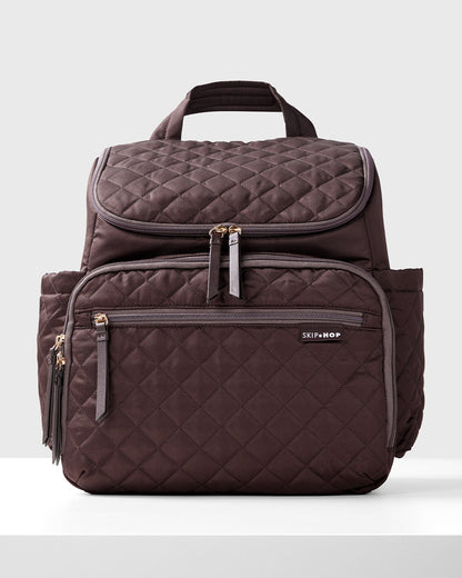 Skip Hop Forma Diaper Bag-Backpack-With Changing Pad-Extra Wide Opening & Lightweight Quilted Design-Chocolate