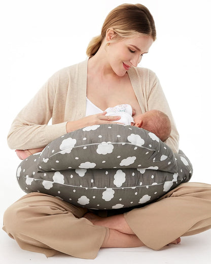 Momcozy Nursing Pillow For Comfortable Breastfeeding-Versatile Use-With Adjustable Waist Strap-100% Cotton Cover-Grey