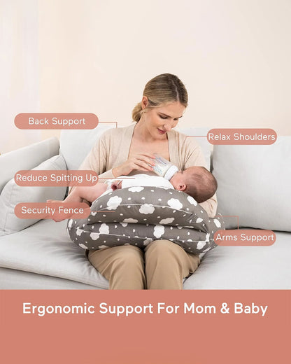 Momcozy Nursing Pillow For Comfortable Breastfeeding-Versatile Use-With Adjustable Waist Strap-100% Cotton Cover-Grey