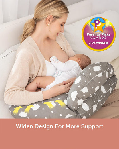 Momcozy Nursing Pillow For Comfortable Breastfeeding-Versatile Use-With Adjustable Waist Strap-100% Cotton Cover-Grey