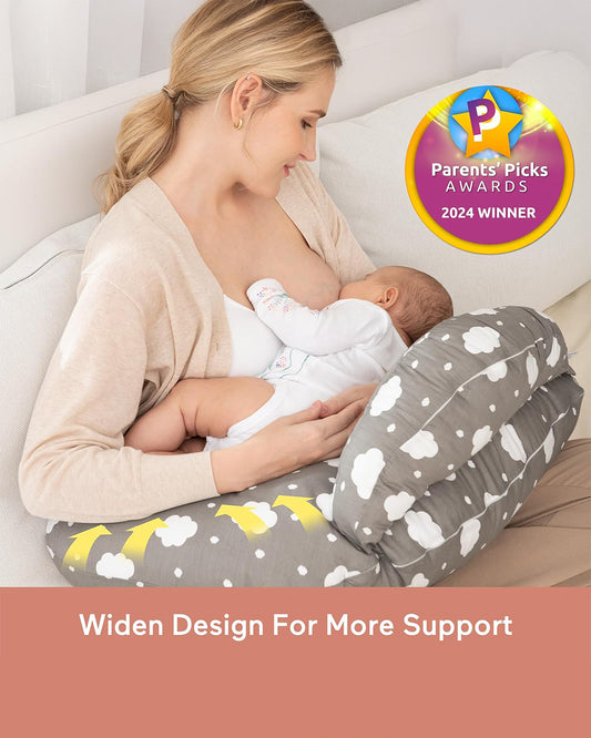 Momcozy Nursing Pillow For Comfortable Breastfeeding-Versatile Use-With Adjustable Waist Strap-100% Cotton Cover-Grey