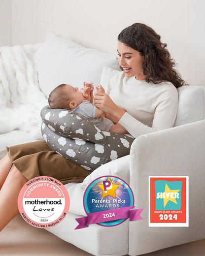 Momcozy Nursing Pillow For Comfortable Breastfeeding-Versatile Use-With Adjustable Waist Strap-100% Cotton Cover-Grey