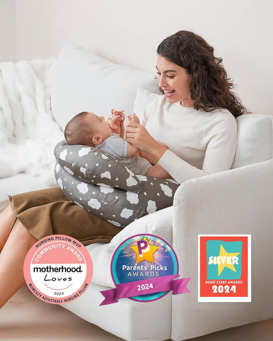 Momcozy Nursing Pillow For Comfortable Breastfeeding-Versatile Use-With Adjustable Waist Strap-100% Cotton Cover-Grey