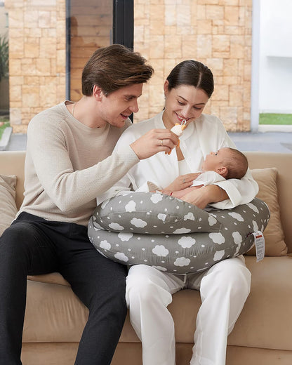 Momcozy Nursing Pillow For Comfortable Breastfeeding-Versatile Use-With Adjustable Waist Strap-100% Cotton Cover-Grey