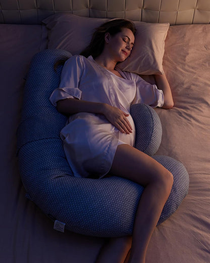 Momcozy F Shaped Pregnancy Pillow-Full Body Support-Grey-with Adjustable Wedge Pillow & Removable Air Layer Cover-For Maternity