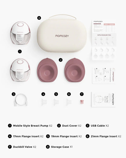 Momcozy M6 Wearable Electric Breast Pump-2nd-Gen Motor for Powerful Suction-3 Modes & 9 Levels-Flange Size-24mm-Red-Pack of 2