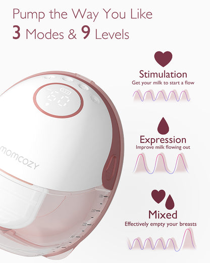 Momcozy M6 Wearable Electric Breast Pump-2nd-Gen Motor for Powerful Suction-3 Modes & 9 Levels-Flange Size-24mm-Red-Pack of 2
