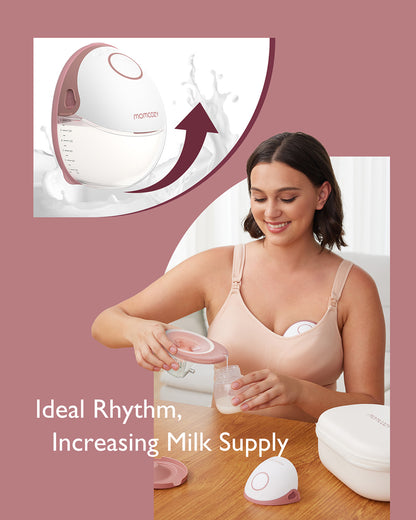 Momcozy M6 Wearable Single Electric Breast Pump-2nd-Gen Motor for Powerful Suction-3 Modes & 9 Levels-Flange Size-24mm-Red