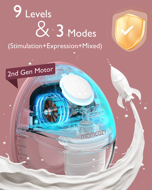 Momcozy M6 Wearable Single Electric Breast Pump-2nd-Gen Motor for Powerful Suction-3 Modes & 9 Levels-Flange Size-24mm-Red