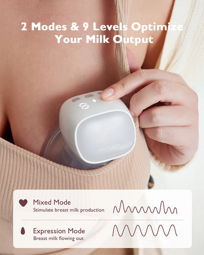 Momcozy S9 Pro Wearable Breast Pump-Portable, Silicone Material, With Long Battery Life-Flange Size 24mm-Hands free design with 2 modes and 9 Levels-LED Display-Quiet Motor-Grey-Pack of 2