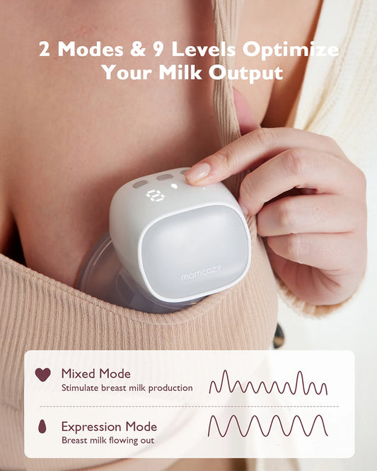 Momcozy S9 Pro Wearable Breast Pump-Portable, Silicone Material, With Long Battery Life-Flange Size 24mm-Hands free design with 2 modes and 9 Levels-LED Display-Quiet Motor-Grey-Pack of 2